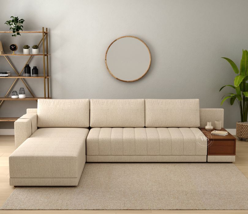 Oasis L-Shape Left Aligned Sectional Sofa (Cotton, Jade Ivory)