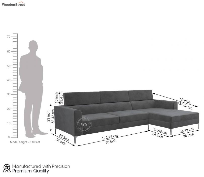 Albert L Shape Right Aligned Corner Sofa with Tilt-Adjustable Headrests (Velvet, Graphite Grey)