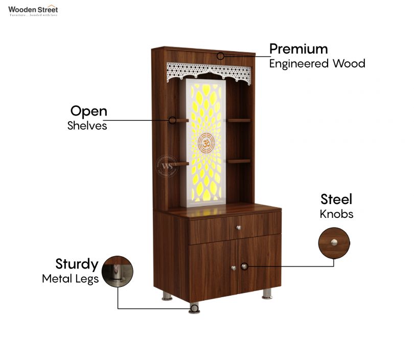 Atharv Engineered Wood Home Temple With Inbuilt LED Light System (Exotic Teak)