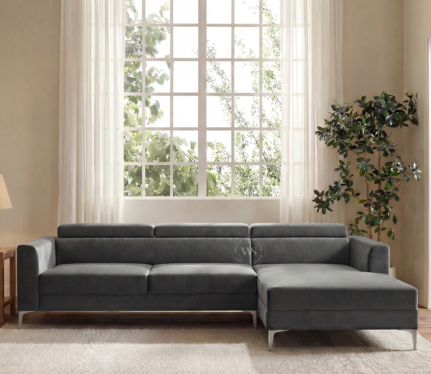 Albert L Shape Right Aligned Corner Sofa with Tilt-Adjustable Headrests (Velvet, Graphite Grey)