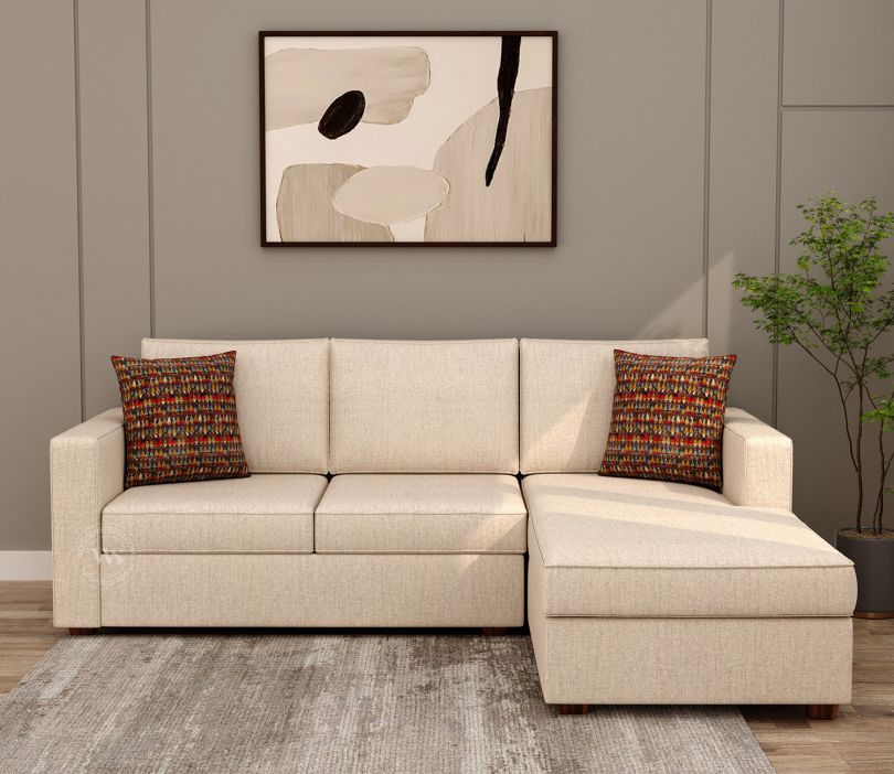 Albus L-Shape 4 Seater Sofa (Cotton, Jade Ivory)