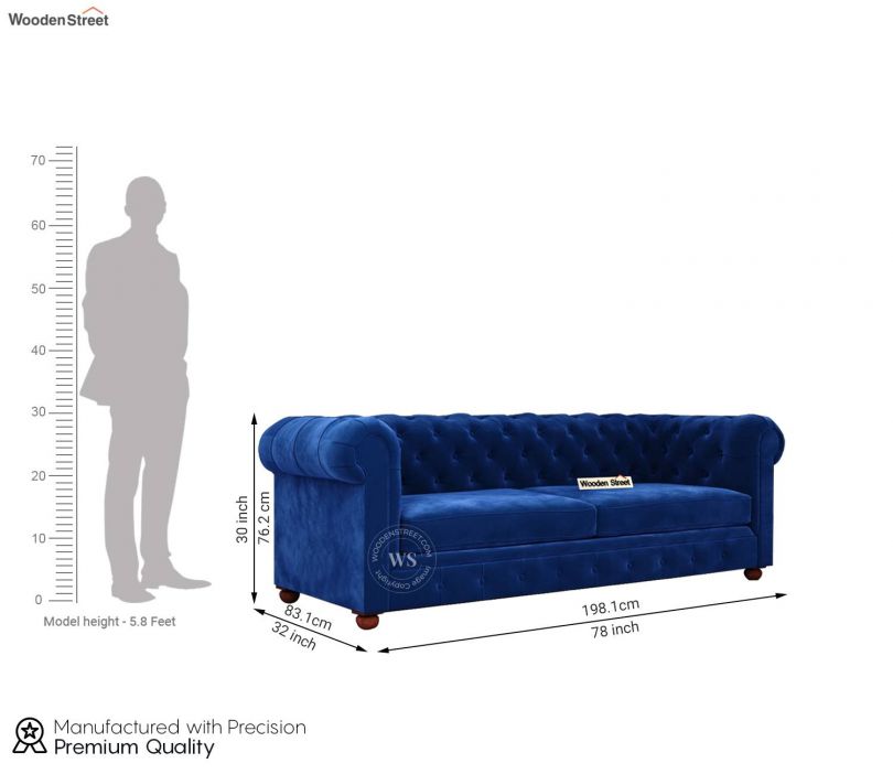 Henry 3 Seater Sofa (Velvet, Indigo Blue)