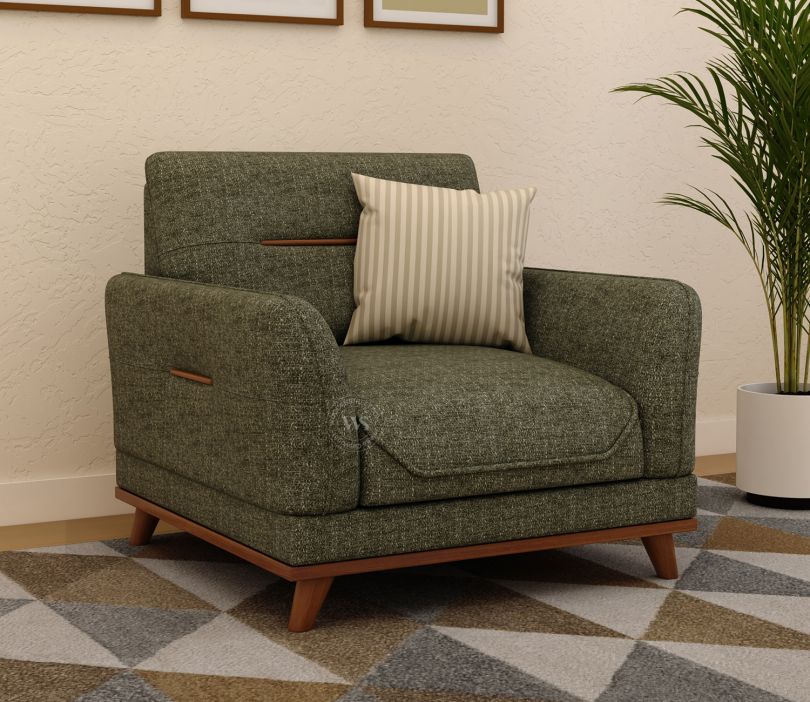 Alvaro 3+1+1 Seater Fabric Sofa with Wooden Accents (Sage Green)