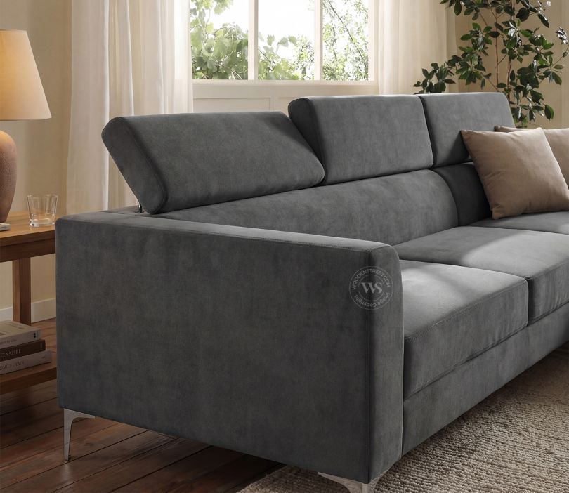 Albert L Shape Right Aligned Corner Sofa with Tilt-Adjustable Headrests (Velvet, Graphite Grey)