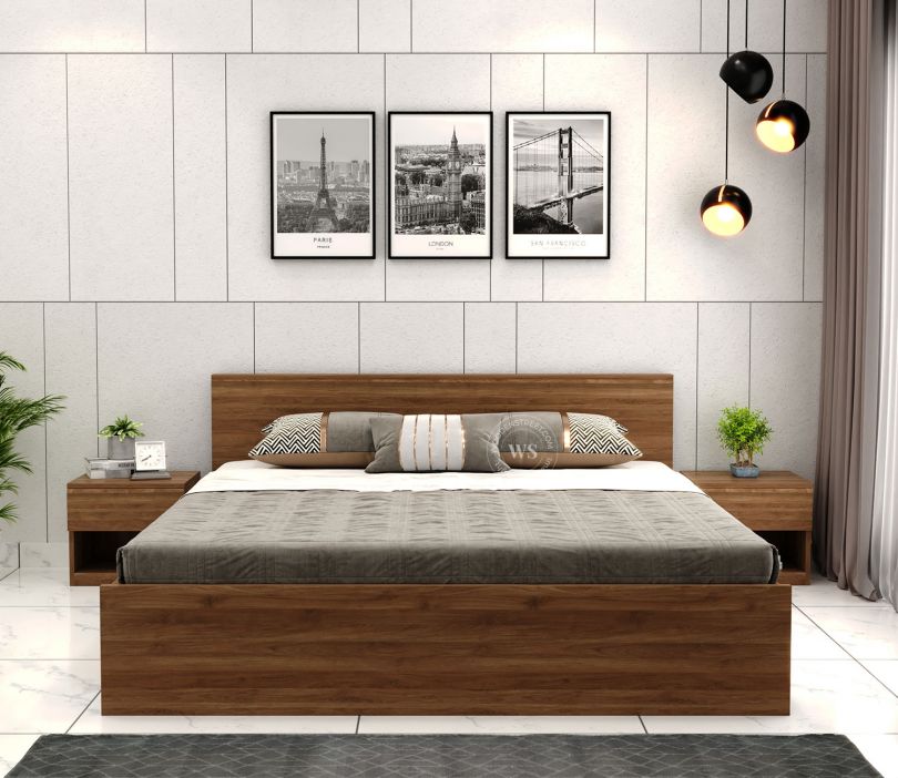 Clemency King Size Bed With Hydraulic Storage (Columbian Walnut Finish)